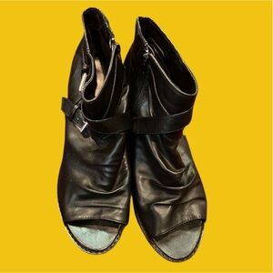 LANE BRYANT black Faux Leather Buckle Open Toe Bootie Sandal host pick